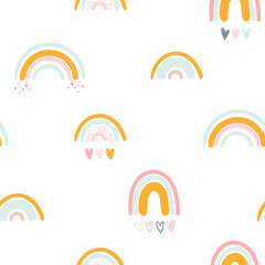 Vector pattern with rainbow and hearts. Vector seamless pattern. Perfect for fabric, wallpaper, textile, wrapping paper or nursery decor	