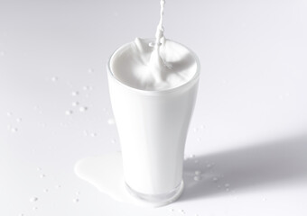 Glass of milk isolated on white background. Full glass of milk.