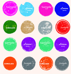 Grunge post Stamps Collection, Circles. Banners, Insignias , Logos, Icons, Labels and Badges Set . vector distress textures.blank shapes.