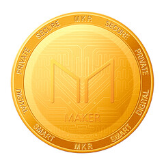 Maker MKR coin isolated on white background; Maker cryptocurrency