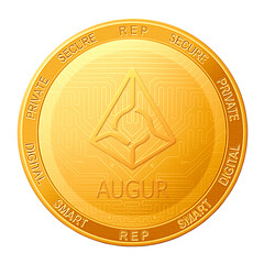 Augur coin isolated on white background; Augur REP cryptocurrency