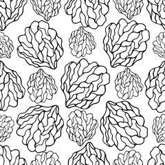Fototapeta premium Coral reef. Sea sponge. Endless vector pattern on a colorless isolated background. Hand drawing style. Elegant seamless ornament. Idea for textile, wrapping paper, cover, background, wallpaper.