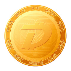 DigiByte coin isolated on white background; DigiByte DGB cryptocurrency