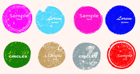 Grunge post Stamps Collection, Circles. Banners, Insignias , Logos, Icons, Labels and Badges Set . vector distress textures.blank shapes.