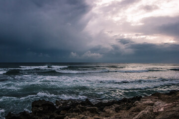 waves in the mediterranean sea during rain in Cyprus