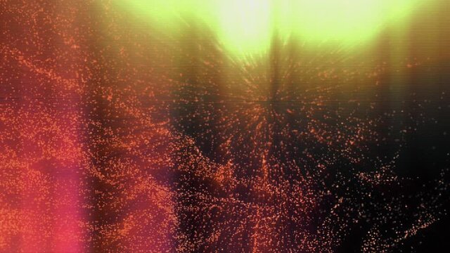 red particles and retro leak light . gold rays. particles framed abstract footage