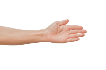 Left palm of male hand Isolated on white background. with clipping path.