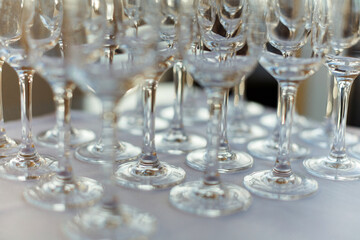 Empty glass for wine on the bar in restaurant