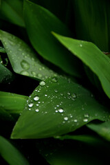 Green lily of the valley petals in raindrops