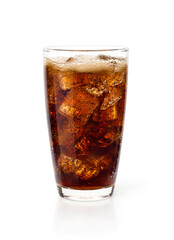 Glass of cola drink with ice isolated on white background. Clipping path.