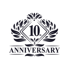 10 years Anniversary Logo, Luxury floral 10th anniversary logo.