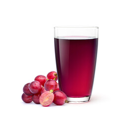 Glass of grape juice with grape fruits  isolated on white background.