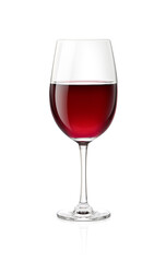 Red wine in clear wine glass isolated on white background. Clipping path