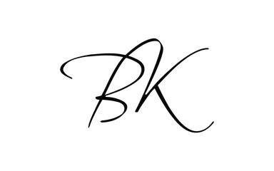 bk or kb Cursive Letter Initial Logo Design, Vector Template