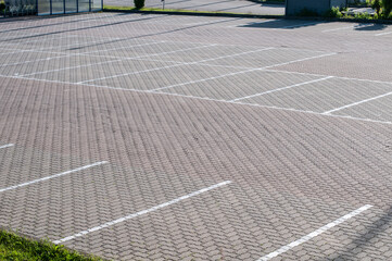 an empty parking lot of a supermarket