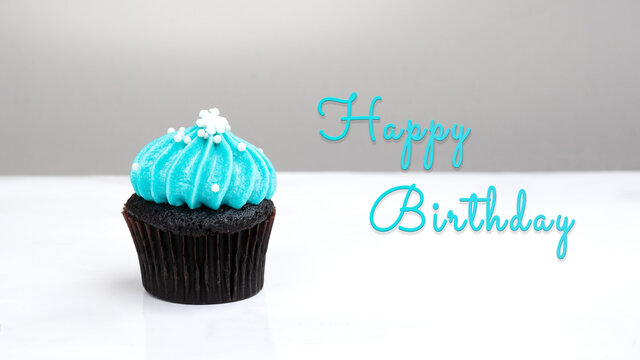 Happy Birthday cute cupcake on white background