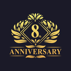 8 years Anniversary Logo, Luxury floral golden 8th anniversary logo.
