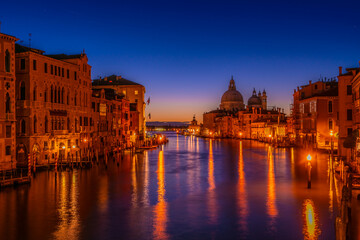 Santa Maria della Salute in Venice at the Canal Grande night shot