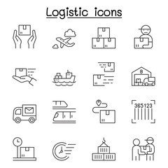 Logistic icons set in thin line style