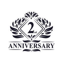 2 years Anniversary Logo, Luxury floral 2nd anniversary logo.