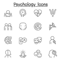 Psychology icons set in thin line style