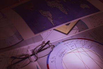 The workplace of a modern astrologer, the mysterious atmosphere of a predictor of a foggy future....