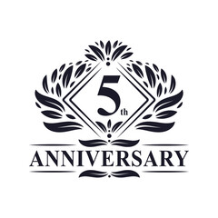 5 years Anniversary Logo, Luxury floral 5th anniversary logo.