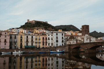 view of the old town of bosa sardinia italy