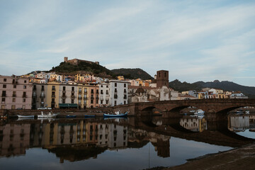 view of the old town of bosa sardinia italy