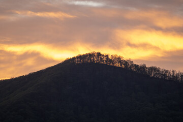 Early morning sunrise over blue ridge mountains