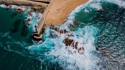 Aerial View of Lighthouse Beach Waves and Rocks at Propriano Beach