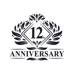 12 years Anniversary Logo, Luxury floral 12th anniversary logo.