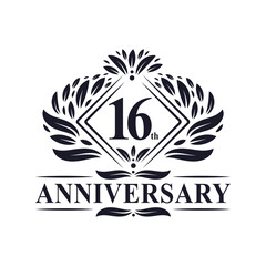 16 years Anniversary Logo, Luxury floral 16th anniversary logo.