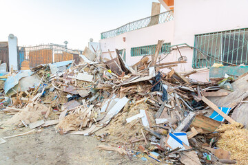 Pile of waste on yard of shipyard in egypt