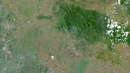 Nakhon Nayok, Thailand - outlined. Satellite