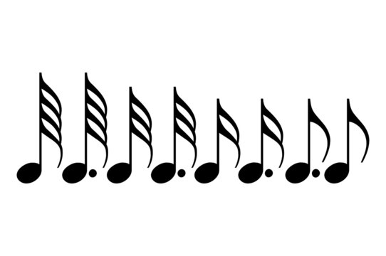 A collection of musical notes. Set of music notes. Black silhouette isolated on white background. Vector illustration