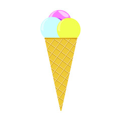 Simple vector icon with an ice cream cone with colorful balls