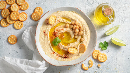 Yummy hummus made of fresh chickpeas and oil