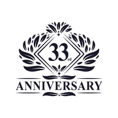 33 years Anniversary Logo, Luxury floral 33rd anniversary logo.