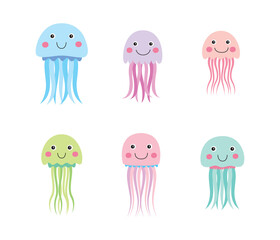 cute jellyfish graphic vector set