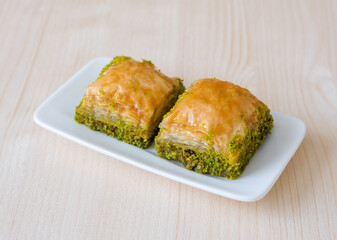 Turkish sweet baklava with plate