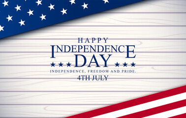 Fototapeta na wymiar Happy 4th July Independence day, vector illustration. American flag with a logo on a transparent background. Copy space for your text. Symbol of independence and freedom. Holiday and sales concept.