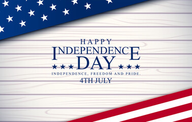 Happy 4th July Independence day, vector illustration. American flag with a logo on a transparent background. Copy space for your text. Symbol of independence and freedom. Holiday and sales concept.