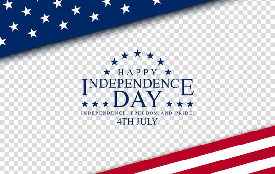 Happy 4th July Independence day, vector illustration. American flag with a logo on a transparent background. Copy space for your text. Symbol of independence and freedom. Holiday and sales concept.