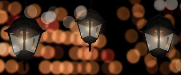 hanging decorative lantern background bokeh lights.