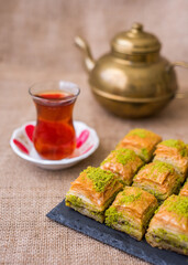 Turkish sweet baklava on plate.