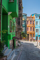 Fototapeta na wymiar Colorful houses in old city Balat. Istanbul, Turkey.