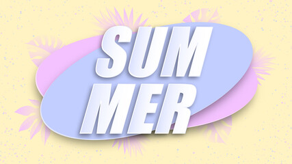 Summer vector banner with tropical leaves . vector text typography .