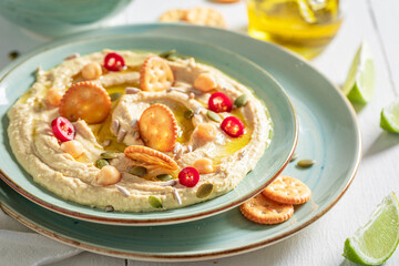 Homemade hummus as quick and healthy snack