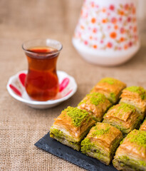Turkish sweet baklava on plate.